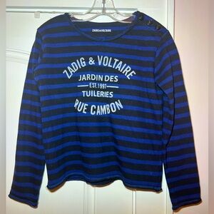 Zadig and Voltaire girls Blue/black Coco inspired top Sz 10